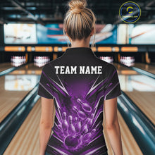 Load image into Gallery viewer, Custom Purple Fire Flame Bowling Women Polo Shirt, Bowling Team Tournament Outfit IPHW11135