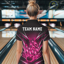 Load image into Gallery viewer, Custom Pink Fire Flame Bowling Women Quarter-Zip Shirt, Bowling Team Tournament Outfit IPHW11136