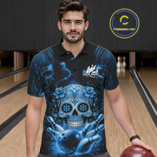 Load image into Gallery viewer, Custom Blue Sugar Skull Bowling Men Polo Shirt, Halloween Team Bowling Outfit IPHW11146