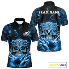 Load image into Gallery viewer, Custom Blue Sugar Skull Bowling Men Polo Shirt, Halloween Team Bowling Outfit IPHW11146