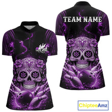 Load image into Gallery viewer, Custom Purple Sugar Skull Bowling Women Quarter-Zip Shirt, Halloween Team Bowling Outfit IPHW11148