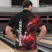 Load image into Gallery viewer, Custom Name Red Flame Skull Bowling Men Quarter-Zip Shirts, Halloween Team Bowling Outfit IPHW11391