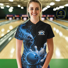 Load image into Gallery viewer, Custom Name Blue Flame Skull Bowling Women Quarter-Zip Shirts, Halloween Team Outfit IPHW11392