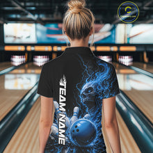 Load image into Gallery viewer, Custom Name Blue Flame Skull Bowling Women Quarter-Zip Shirts, Halloween Team Outfit IPHW11392