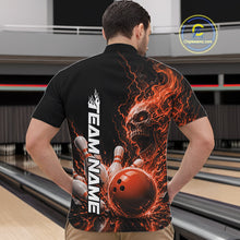 Load image into Gallery viewer, Custom Name Orange Flame Skull Bowling Men Quarter-Zip Shirts, Halloween Team Bowling Outfit IPHW11393