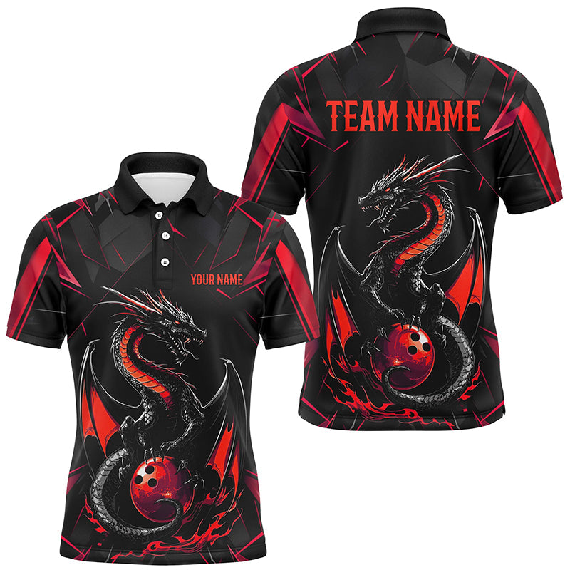 Custom Black And Red Dragon Bowling Shirts For Men, Dragon Bowling Team Shirts Uniform IPHW7313