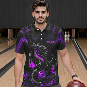 Custom Black And Purple Dragon Bowling Shirts For Men, Dragon Bowling Team Shirts Uniform IPHW7314