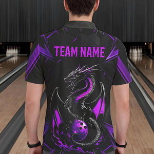 Custom Black And Purple Dragon Bowling Shirts For Men, Dragon Bowling Team Shirts Uniform IPHW7314