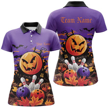 Load image into Gallery viewer, Custom Purple Halloween Bowling Shirts For Women, Halloween Team Outfit Bowling Gifts IPHW7628