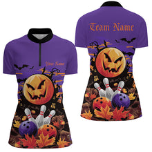 Load image into Gallery viewer, Custom Purple Halloween Bowling Shirts For Women, Halloween Team Outfit Bowling Gifts IPHW7628