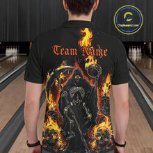 Load image into Gallery viewer, Grim Reaper Custom Flame Bowling Shirts For Men, Black And Fiery Halloween Bowling Outfits IPHW7631
