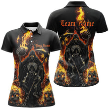 Load image into Gallery viewer, Grim Reaper Custom Flame Ladies Bowling Shirts, Black And Fiery Halloween Bowling Outfits IPHW7631