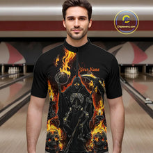 Load image into Gallery viewer, Grim Reaper Custom Flame Bowling Shirts For Men, Black And Fiery Halloween Bowling Outfits IPHW7631