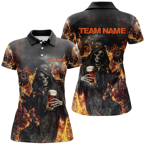 Bowling And Beer Custom Skull Bowling Shirts For Women, Gothic Halloween Style Outfits IPHW7632