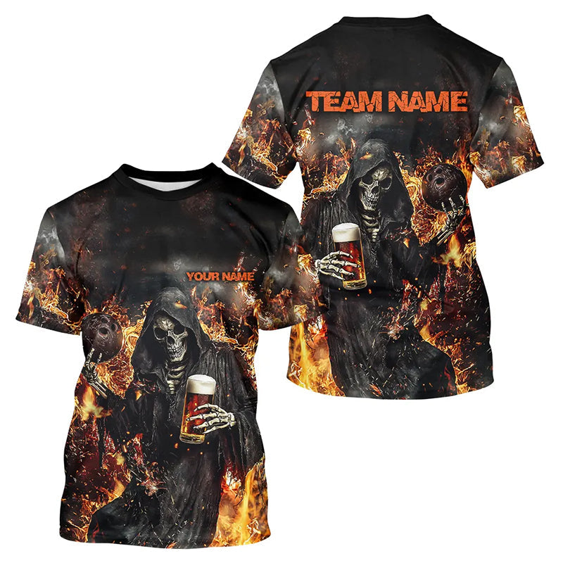 Bowling And Beer Custom Skull Bowling T-Shirts For Men, Gothic Halloween Style Outfits IPHW7632