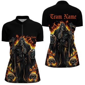 Custom Grim Reaper Flame Ladies Bowling Shirts, Unisex Bowling Team Shirts Halloween Outfit IPHW7633