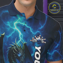 Load image into Gallery viewer, Custom Blue Thunder Lightning Bowling Team Men Polo Shirt, Dragon Bowling Jerseys IPHW10194