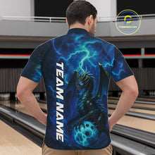 Load image into Gallery viewer, Custom Blue Thunder Lightning Bowling Team Men Quarter-Zip Shirt, Dragon Bowling Jerseys IPHW10194