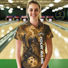 Load image into Gallery viewer, Custom Yellow Thunder Lightning Bowling Team Women Polo Shirt, Dragon Bowling Jerseys IPHW10198