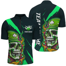 Load image into Gallery viewer, Custom St Patrick&#39;S Day Skull Unisex Bowling Polo /Quarter-Zip Shirts, Green Bowling Team Shirt IPHW5981
