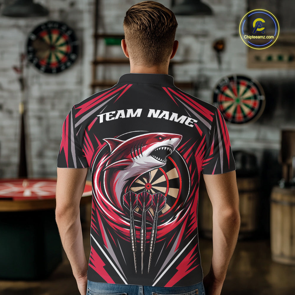 Custom Black And Red Shark Darts Jerseys, Darts Team Men Polo Shirt IPHW11716