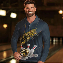 Load image into Gallery viewer, Custom Golden Bowling Long Sleeve Polo Shirts For Men, Flame Bowling Team Shirts Bowling Uniform IPHW7335