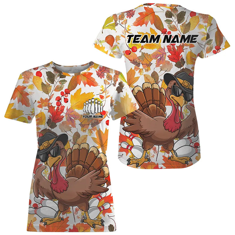 Custom Funny Turkey Bowling T-Shirts For Women, Thanksgiving Bowling Team IPHW7637