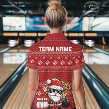 Load image into Gallery viewer, Custom Funny Christmas Women Bowling Shirts, Santa Claus And Reindeer Xmas Bowling Shirt IPHW10203