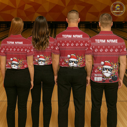Custom Funny Christmas Men Bowling Shirts, Santa Claus And Reindeer Xmas Bowling Shirt IPHW10203