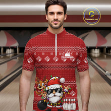 Load image into Gallery viewer, Custom Funny Christmas Men Bowling Shirts, Santa Claus And Reindeer Xmas Bowling Shirt IPHW10203