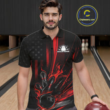 Load image into Gallery viewer, Custom Black And Red US Flag Patriotic Men Bowling Shirt, American Flame Bowling Jerseys IPHW10640