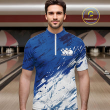 Load image into Gallery viewer, Custom White And Blue Splatter Men Quarter-Zip Bowling League Shirt Team Bowler Outfits IPHW11399
