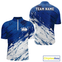 Load image into Gallery viewer, Custom White And Blue Splatter Men Quarter-Zip Bowling League Shirt Team Bowler Outfits IPHW11399