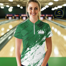 Load image into Gallery viewer, Custom White And Green Splatter Women Quarter-Zip Bowling League Shirt Team Outfits IPHW11400