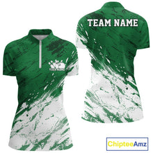 Load image into Gallery viewer, Custom White And Green Splatter Women Quarter-Zip Bowling League Shirt Team Outfits IPHW11400