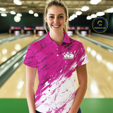 Load image into Gallery viewer, Custom White And Pink Splatter Women Polo Bowling League Shirt Team Bowler Outfits IPHW11402