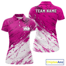 Load image into Gallery viewer, Custom White And Pink Splatter Women Polo Bowling League Shirt Team Bowler Outfits IPHW11402