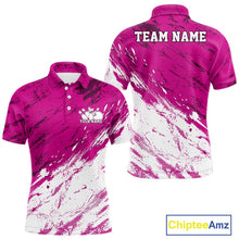Load image into Gallery viewer, Custom White And Pink Splatter Men Polo Bowling League Shirt Team Bowler Outfits IPHW11402