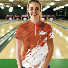 Load image into Gallery viewer, Custom White And Orange Splatter Women Quarter-Zip Bowling League Shirt Team Outfits IPHW11403