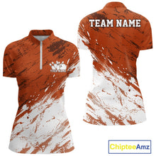 Load image into Gallery viewer, Custom White And Orange Splatter Women Quarter-Zip Bowling League Shirt Team Outfits IPHW11403