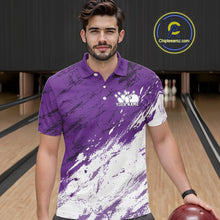 Load image into Gallery viewer, Custom White And Purple Splatter Men Polo Bowling League Shirt Team Bowler Outfits IPHW11404