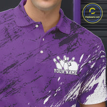 Load image into Gallery viewer, Custom White And Purple Splatter Men Polo Bowling League Shirt Team Bowler Outfits IPHW11404