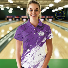 Load image into Gallery viewer, Custom White And Purple Splatter Women Polo Bowling League Shirt Team Bowler Outfits IPHW11404