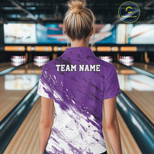 Load image into Gallery viewer, Custom White And Purple Splatter Women Polo Bowling League Shirt Team Bowler Outfits IPHW11404