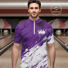 Load image into Gallery viewer, Custom White And Purple Splatter Men Quarter-Zip Bowling League Shirt Team Bowler Outfits IPHW11404