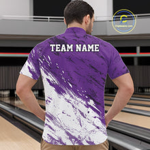 Load image into Gallery viewer, Custom White And Purple Splatter Men Quarter-Zip Bowling League Shirt Team Bowler Outfits IPHW11404