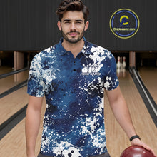 Load image into Gallery viewer, Custom Blue Splatter Camo Bowling Men Polo Shirt, Bowling Team Tournament Bowler Outfit IPHW11405