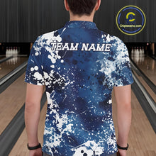 Load image into Gallery viewer, Custom Blue Splatter Camo Bowling Men Polo Shirt, Bowling Team Tournament Bowler Outfit IPHW11405