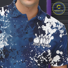 Load image into Gallery viewer, Custom Blue Splatter Camo Bowling Men Polo Shirt, Bowling Team Tournament Bowler Outfit IPHW11405