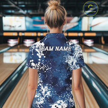 Load image into Gallery viewer, Custom Blue Splatter Camo Bowling Women Polo Shirt, Bowling Team Tournament Bowler Outfit IPHW11405